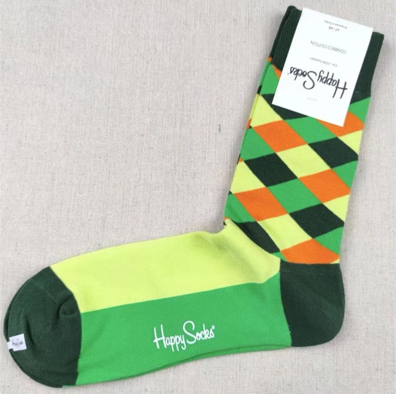 Happy Socks Men's Diamond Check Socks Four Seasons Pure Cotton Geometric Pattern Sports Socks - Image 25