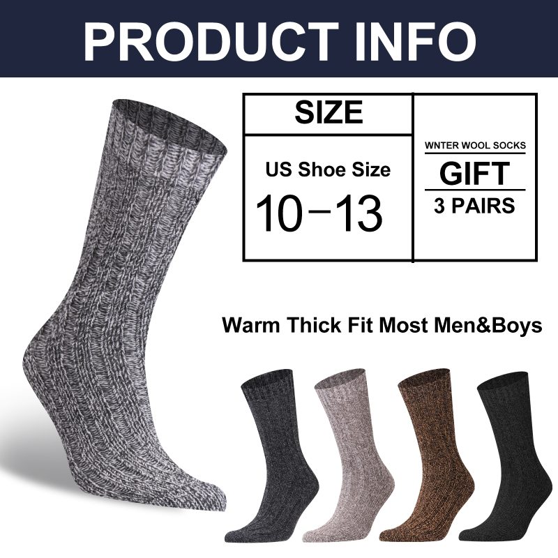 3 Pairs Men Socks Winter Thermal Warm Thick Knit Soft Classical Business Vintage Traditional Casual Crew Boot Socks Gifts - Image 2
