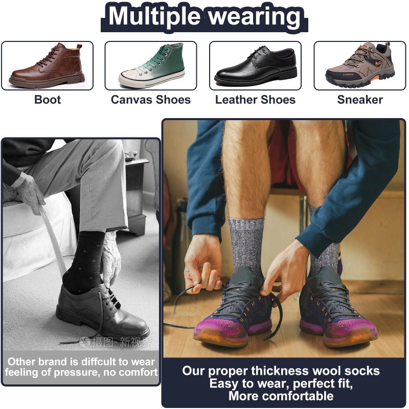3 Pairs Men Socks Winter Thermal Warm Thick Knit Soft Classical Business Vintage Traditional Casual Crew Boot Socks Gifts - Image 4