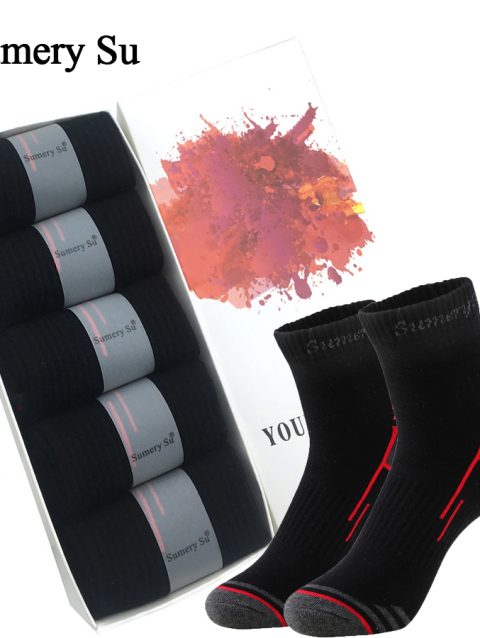 5 Pairs/Box Running Socks Men Sport Outdoor Casual Travel Cotton Stripes Compression Black Sock Gift Hot Sale 2024