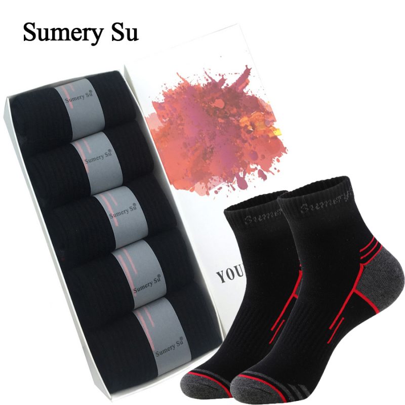 5 Pairs/Box Running Socks Men Sport Outdoor Casual Travel Cotton Stripes Compression Black Sock Gift Hot Sale 2024