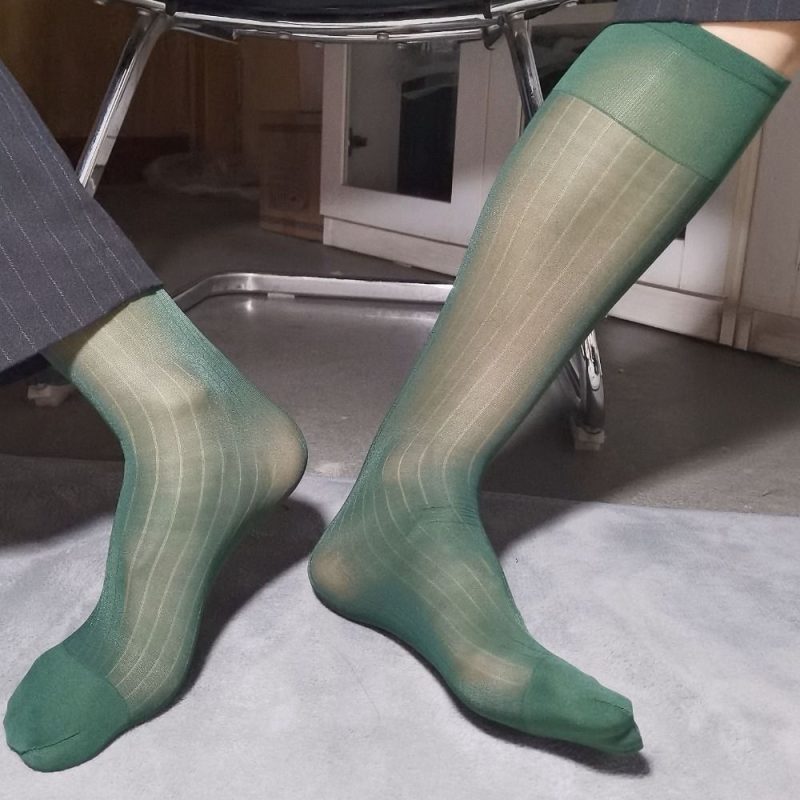 Translucent Men Thin Dress Tube Socks Thin Middle Tube Wide Striped Silk Socks Sheer Hosiery Solid Color Business Stockings Men - Image 6