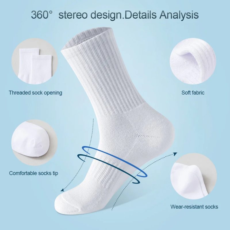 5Pairs Brand Men Cotton New Style White Socks Men Soft Breathable Sports Long socks Summer Winter for Male Socks Plus Size - Image 3