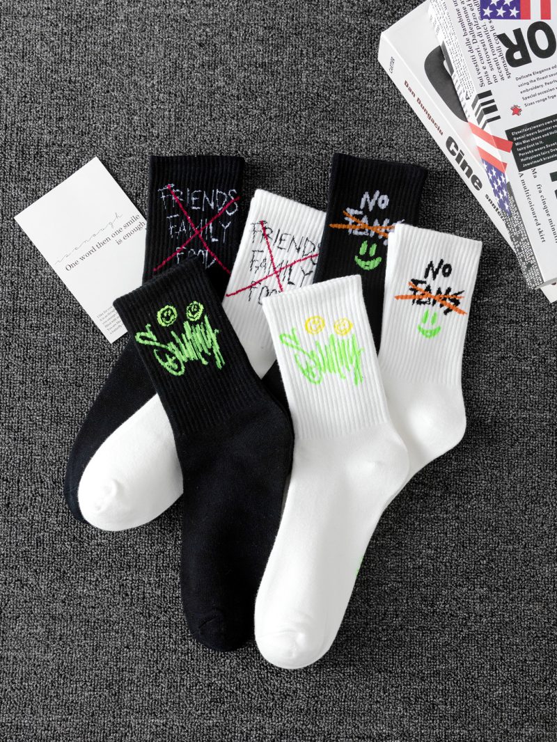 10 pairs of random style men's mid-calf socks with graffiti designs, versatile and casual sports style, soft and comfortable, mo - Image 5