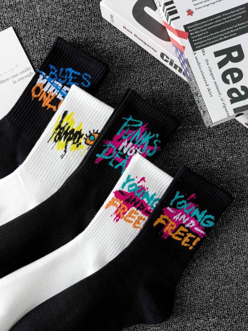 10 pairs of random style men's mid-calf socks with graffiti designs, versatile and casual sports style, soft and comfortable, mo - Image 7