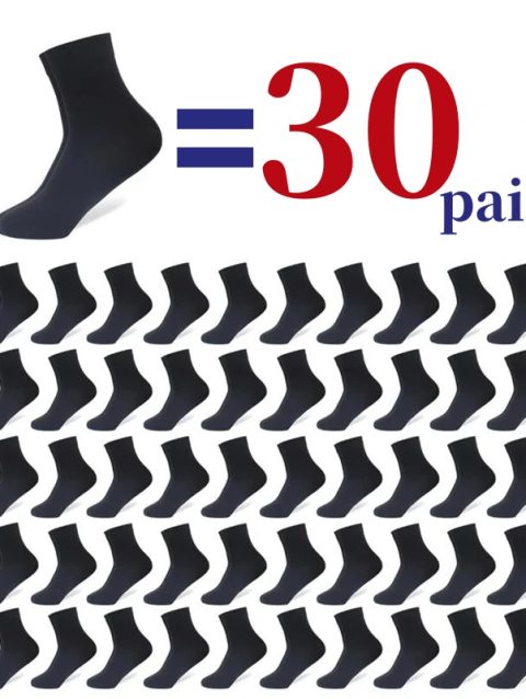 30Pairs/Lot Men's Socks Classic Black Business Mid-tube Socks Soft Breathable Deodorant Antibacterial Casual Men's Socks EU38-45