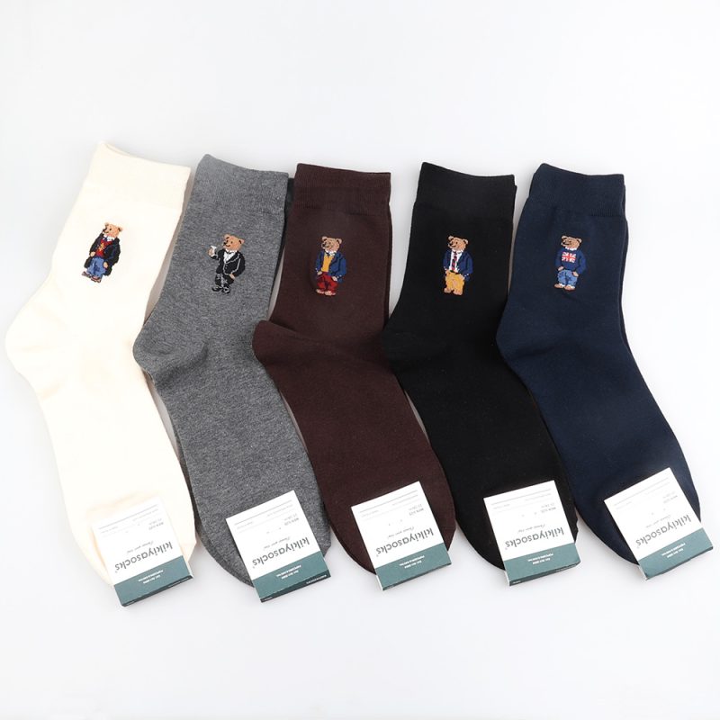 1 Pair Bear Men's Socks Simple Style Cotton Cartoon Gentleman Harajuku Skateboard Spring Winter Warm Novelty Breathable