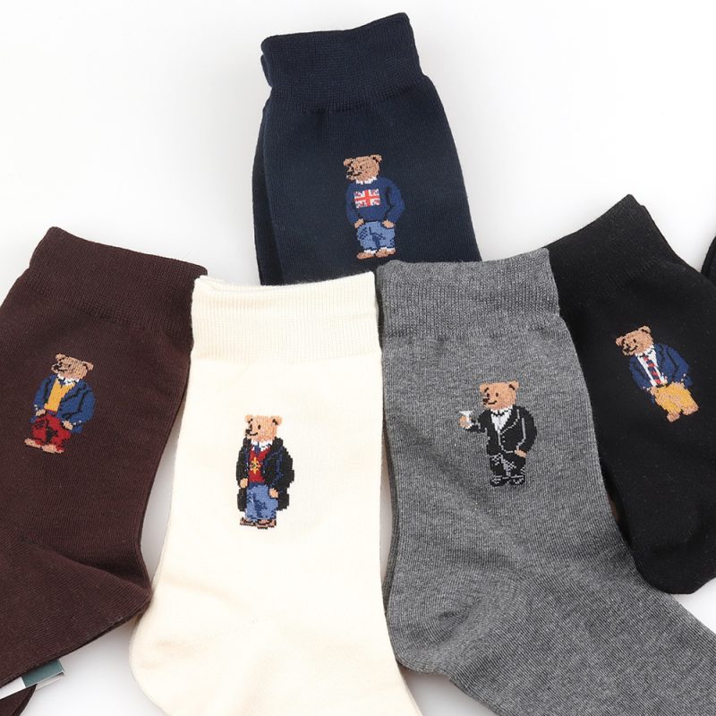 1 Pair Bear Men's Socks Simple Style Cotton Cartoon Gentleman Harajuku Skateboard Spring Winter Warm Novelty Breathable - Image 2