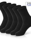 Mens Moisture Wicking Outdoor Hiking Work Cotton Socks Compression Cushion Crew Socks Leisure Men Black Socks 5 Pairs