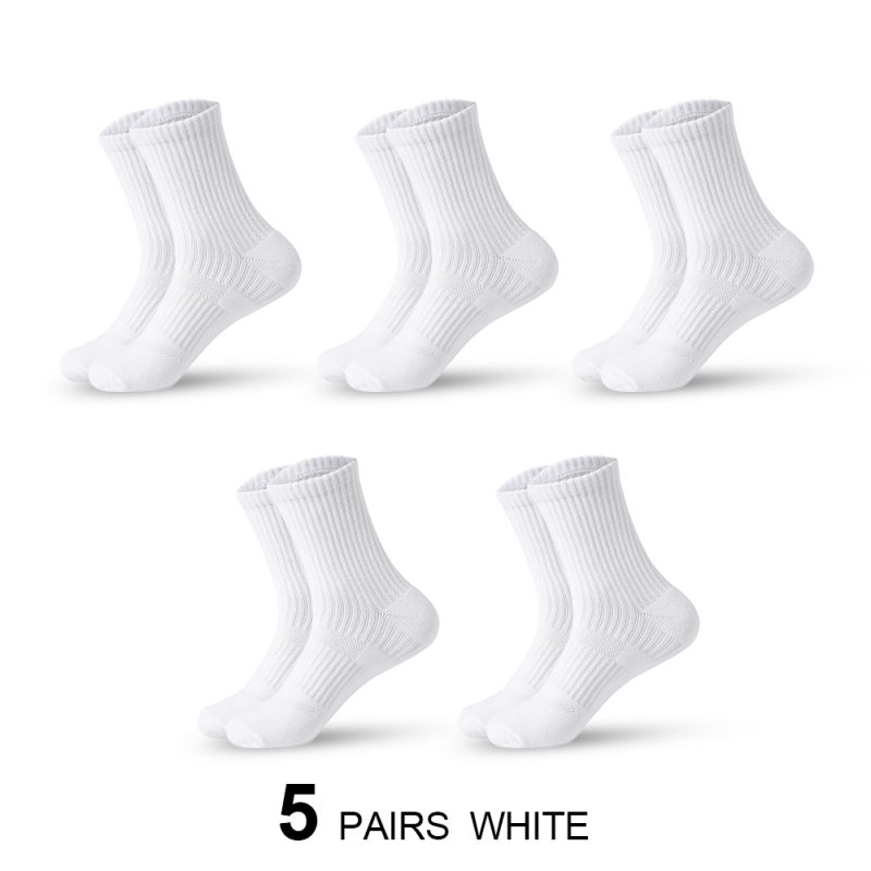 Mens Moisture Wicking Outdoor Hiking Work Cotton Socks Compression Cushion Crew Socks Leisure Men Black Socks 5 Pairs - Image 7