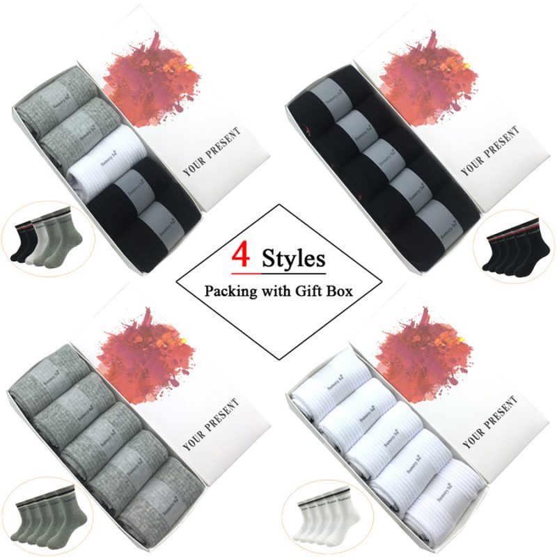 5 Pairs/Lot Mens Socks Running Breathable Sports Trekking Cotton Stripes Solid Compression Crew Long Socks Male Gift Hot Sale - Image 2