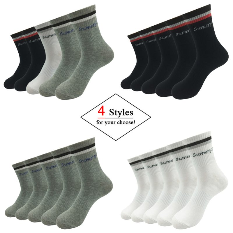 5 Pairs/Lot Mens Socks Running Breathable Sports Trekking Cotton Stripes Solid Compression Crew Long Socks Male Gift Hot Sale - Image 3