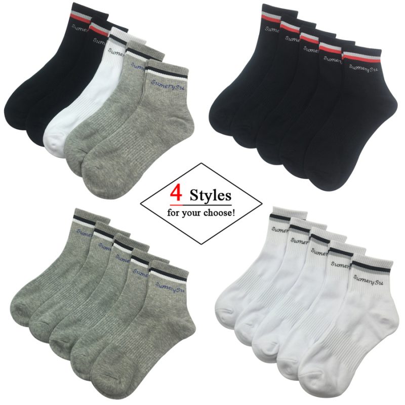 5 Pairs/Lot Mens Socks Running Breathable Sports Trekking Cotton Stripes Solid Compression Crew Long Socks Male Gift Hot Sale - Image 5