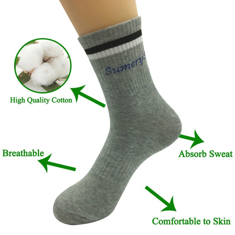 5 Pairs/Lot Mens Socks Running Breathable Sports Trekking Cotton Stripes Solid Compression Crew Long Socks Male Gift Hot Sale - Image 6