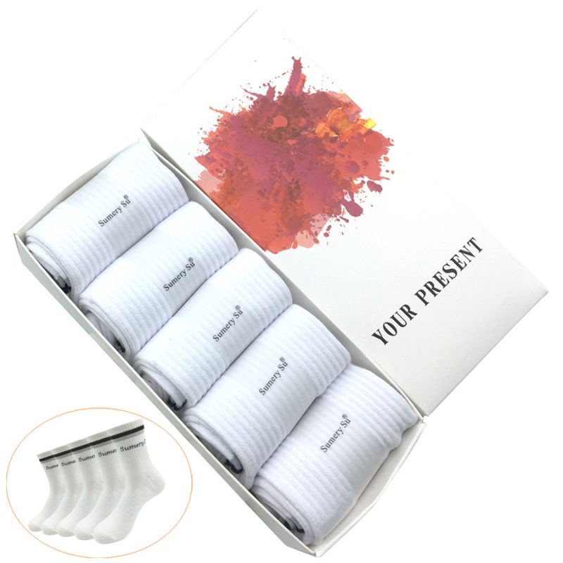 5 Pairs/Lot Mens Socks Running Breathable Sports Trekking Cotton Stripes Solid Compression Crew Long Socks Male Gift Hot Sale - Image 12
