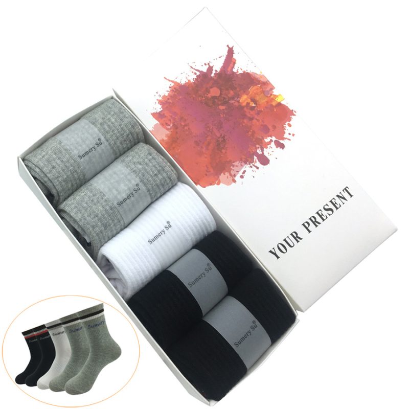 5 Pairs/Lot Mens Socks Running Breathable Sports Trekking Cotton Stripes Solid Compression Crew Long Socks Male Gift Hot Sale - Image 14
