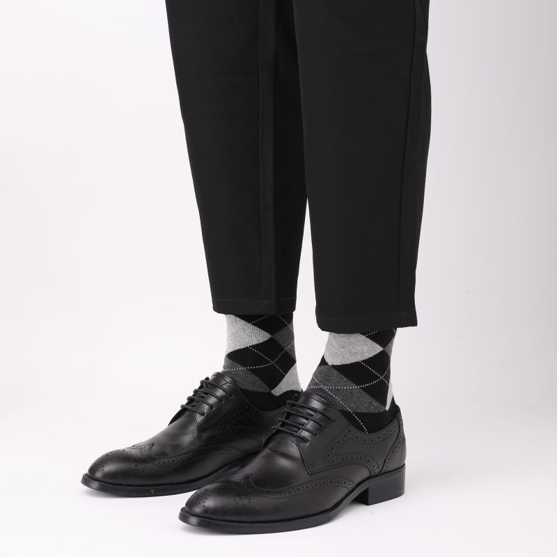 5 Pairs Mens Dress Socks Plus Size，High Quality Combed Cotton Crew Socks，Black Cool Argyle Breathable Casual Socks for men - Image 2