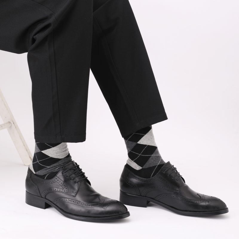 5 Pairs Mens Dress Socks Plus Size，High Quality Combed Cotton Crew Socks，Black Cool Argyle Breathable Casual Socks for men - Image 3