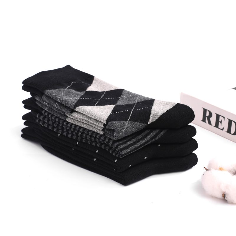 5 Pairs Mens Dress Socks Plus Size，High Quality Combed Cotton Crew Socks，Black Cool Argyle Breathable Casual Socks for men - Image 4