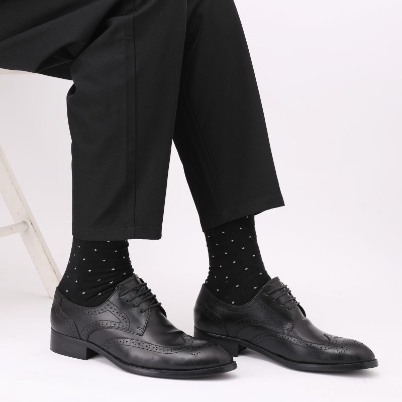 5 Pairs Mens Dress Socks Plus Size，High Quality Combed Cotton Crew Socks，Black Cool Argyle Breathable Casual Socks for men - Image 5