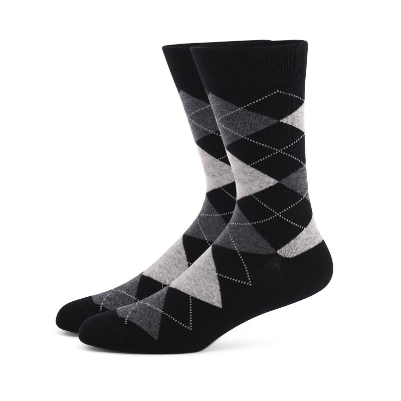 5 Pairs Mens Dress Socks Plus Size，High Quality Combed Cotton Crew Socks，Black Cool Argyle Breathable Casual Socks for men - Image 6