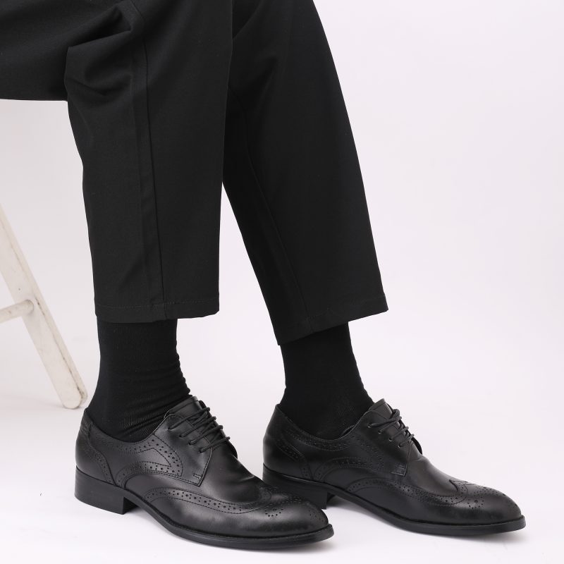 5 Pairs Mens Dress Socks stripe Plus Size，High Quality Combed Cotton Crew Socks，Black Cool Breathable Casual Socks for men - Image 2