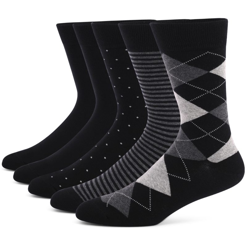 5 Pairs Mens Dress Socks stripe Plus Size，High Quality Combed Cotton Crew Socks，Black Cool Breathable Casual Socks for men - Image 8