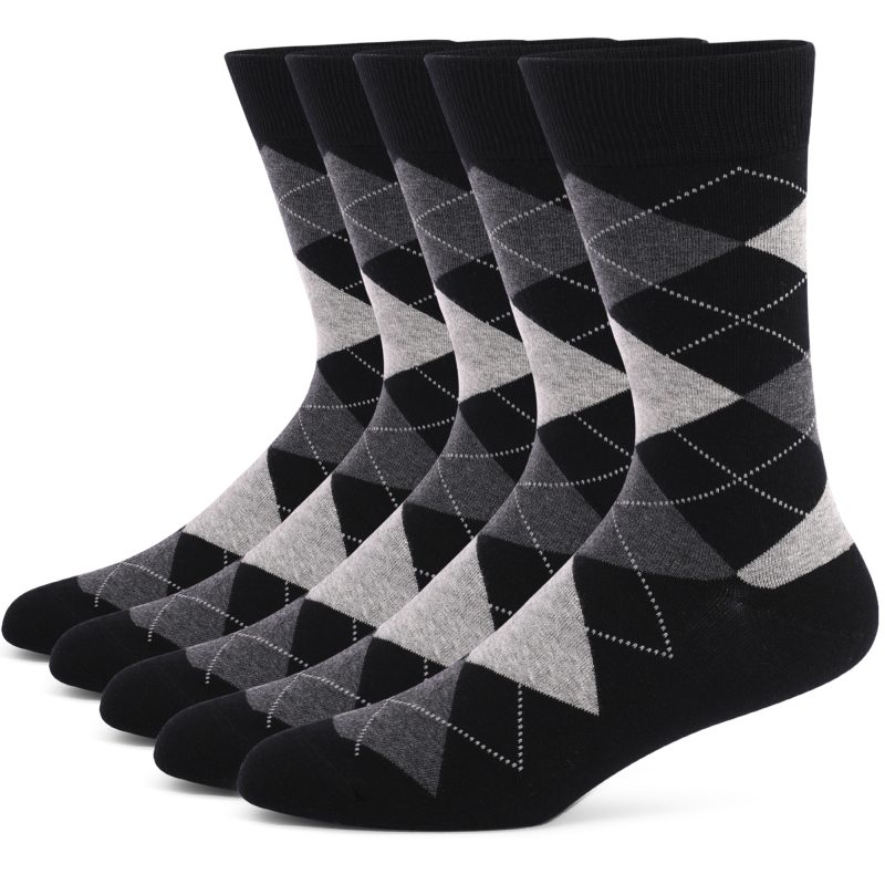 5 Pairs Mens Dress Socks Plus Size,High Quality Combed Cotton Crew Socks,Black Cool Argyle Breathable Casual Socks for men - Image 9