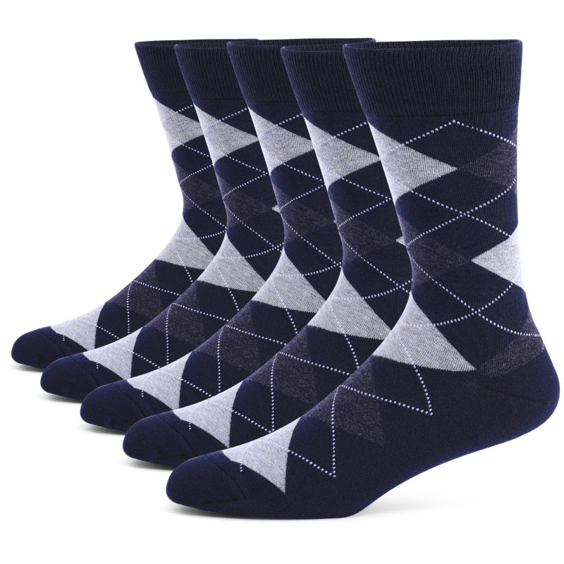 5 Pairs Mens Dress Socks Plus Size,High Quality Combed Cotton Crew Socks,Black Cool Argyle Breathable Casual Socks for men - Image 14