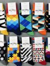 Happy Socks Men's Diamond Check Socks Four Seasons Pure Cotton Geometric Pattern Sports Socks Size 41-46