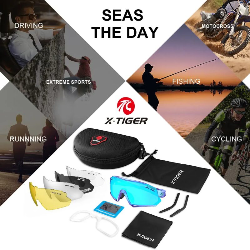 X-Tiger Polarized Cycling Glasses 5 Lens Blue Bicycle Glasses Outdoor Sport Men Sunglasses MTB Road Bike Cycling Goggles - Image 6