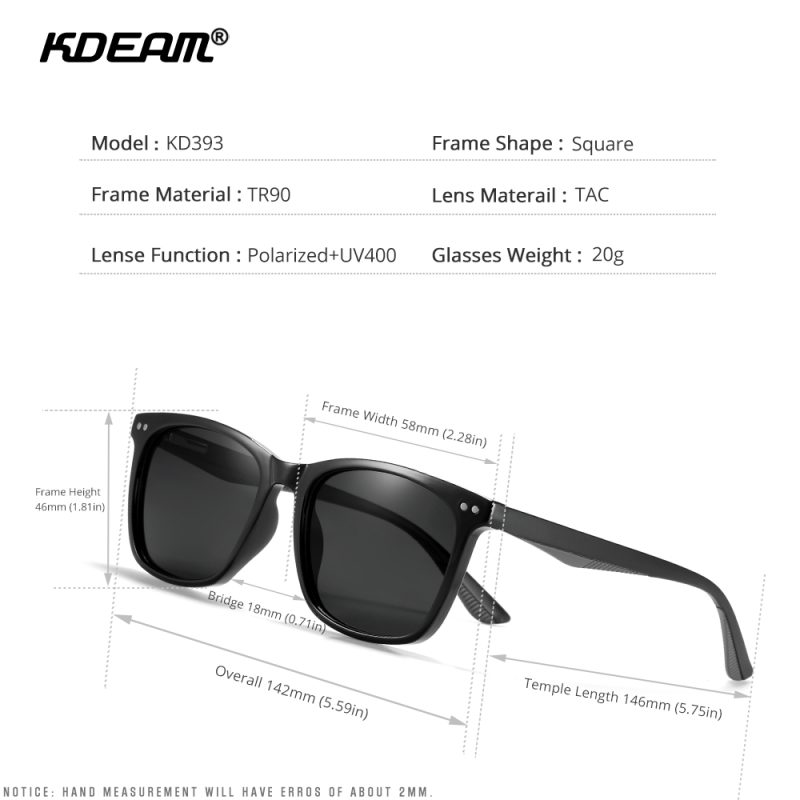 KDEAM Men's Square Sunglasses Polarized Lens TR90 Material Frame Spring Stainless Steel Hinges Fishing Sun Glasses KD393 - Image 4