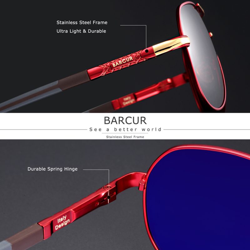 BARCUR Aluminum Vintage Men's Sunglasses Men Polarized Coating Classic Sun Glasses Women Shade Male Driving Accessories Eyewear - Image 2