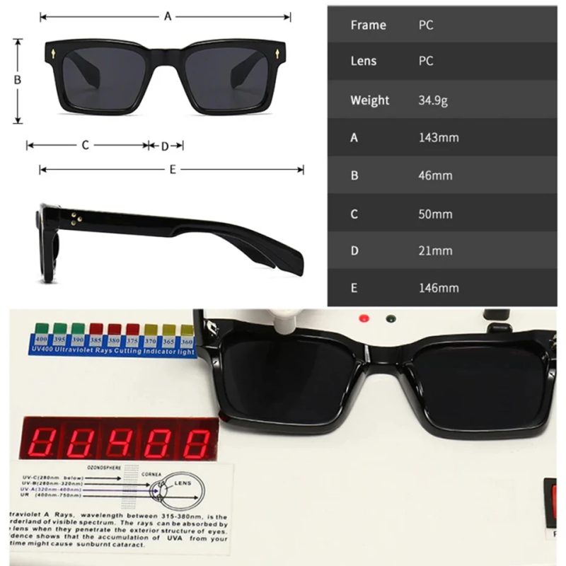 BEGREAT Square Rivets Gradient UV400 Sunglasses Men Shades Vintage Dark Green Trending Sunglasses for Women - Image 4