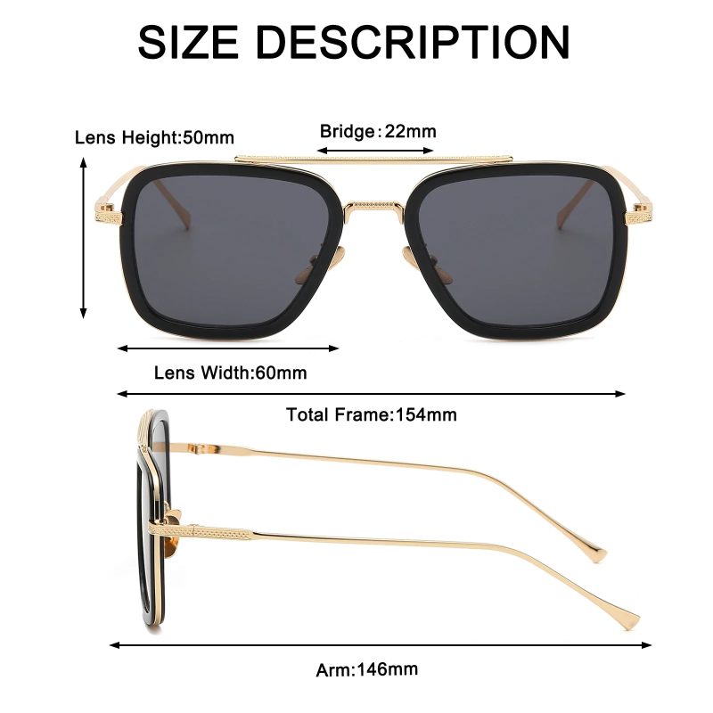 Tony Stark Sunglasses Iron Man Sun Glasses Vintage Square Metal Frames - Image 5