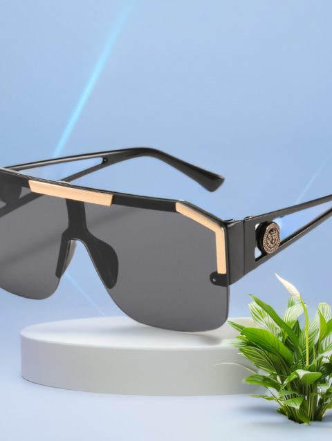New lion head one piece sunglasses trend big frame sunglasses female personality hollow temple glasses