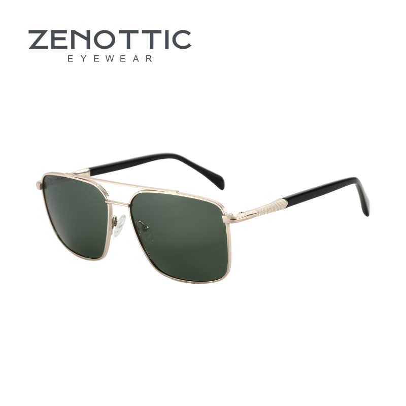 ZENOTTIC 2024 Men's Polarizing Sunglasses Double Bridge Pilot Shade High Quality Metal Sun Glasses For Fishing Driving RTM-2108