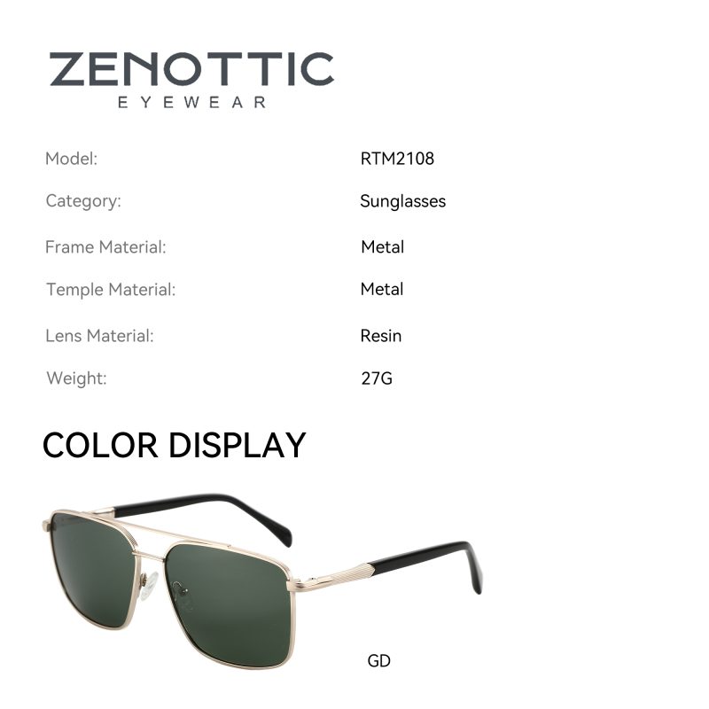 ZENOTTIC 2024 Men's Polarizing Sunglasses Double Bridge Pilot Shade High Quality Metal Sun Glasses For Fishing Driving RTM-2108 - Image 2