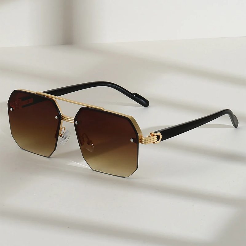 Men's Metal Sunglasses Square Half Frame Rice Nails Casual Trend Personality Retro Fashion Outdoor Sports Eyeglasses - Image 2