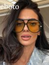 Fashion Punk Big Pilot Sunglasses Women Luxury 2025 Oversized Double Bridge Hollow Black Yellow Glasses Ladies Metal Female