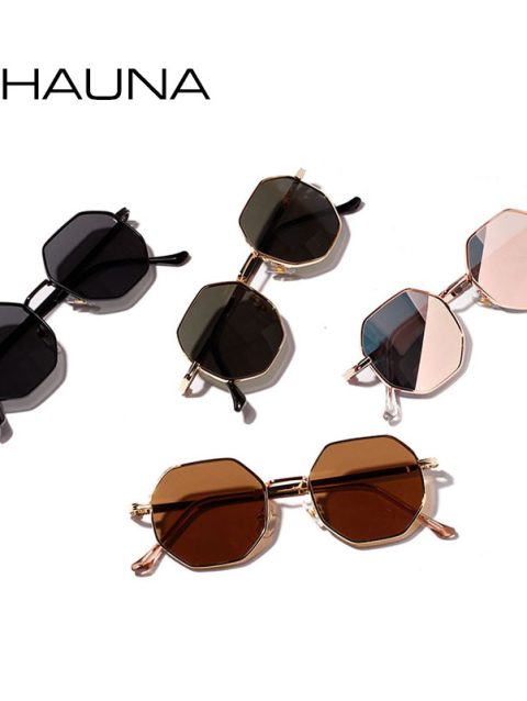 SHAUNA Retro Metal Frame Hexagon Sunglasses Brand Designer Fashion Rose Gold Mirror Shades UV400