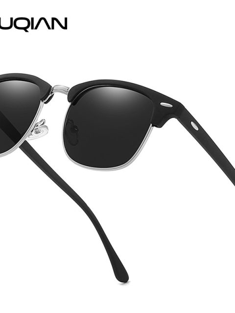 Classic Half Frame Polarized Sunglasses Men Women Retro Rivet Small Sun Glasses Male Popular Black Anti Glare Travelling Shades