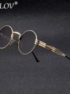 SPLOV New Fashion Retro Steampunk Round Metal Sunglasses for Men and Women Double Spring Leg Colorful Eyewear UV400