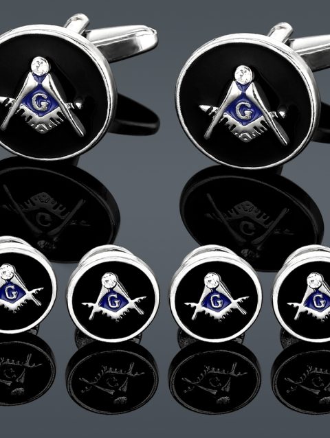 Freemason Logo Cufflinks&Sleeve Nail Set Black And Blue Enamel With Crystal For Men Boys Gift