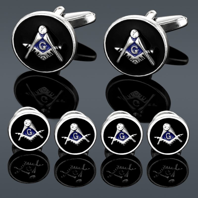 Freemason Logo Cufflinks&Sleeve Nail Set Black And Blue Enamel With Crystal For Men Boys Gift