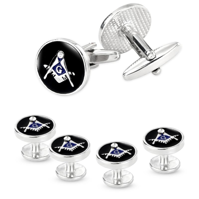 Freemason Logo Cufflinks&Sleeve Nail Set Black And Blue Enamel With Crystal For Men Boys Gift - Image 5