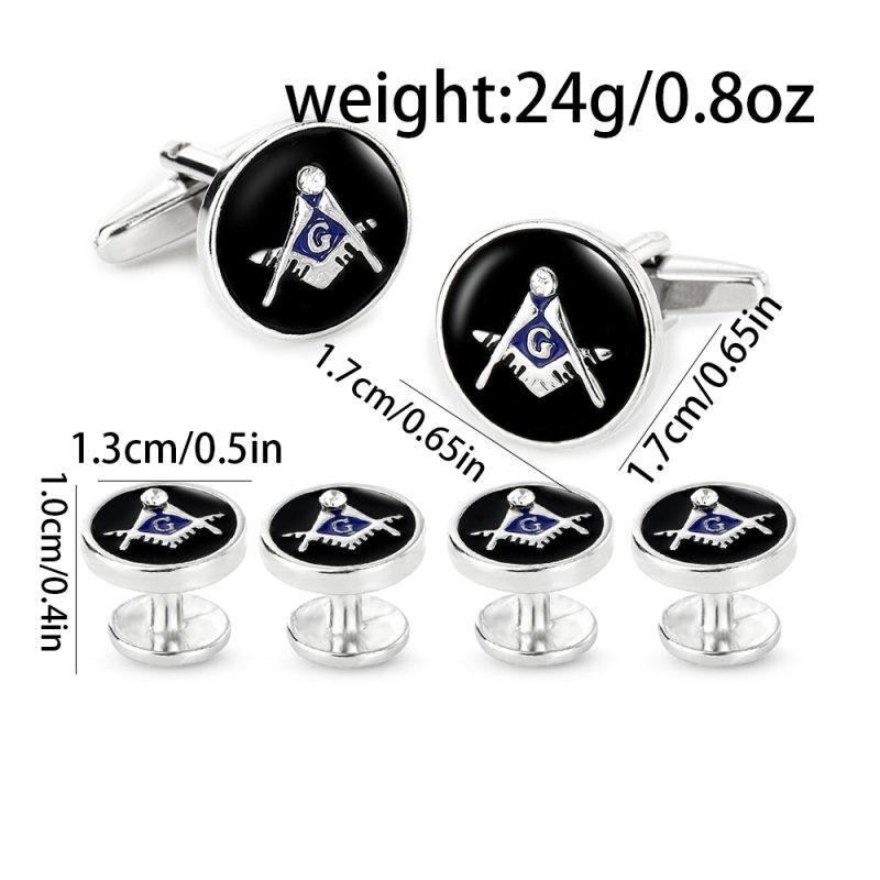 Freemason Logo Cufflinks&Sleeve Nail Set Black And Blue Enamel With Crystal For Men Boys Gift - Image 6