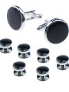 Mens Cufflinks and Studs Set for Tuxedo Shirts Business Wedding Party Cuff Links Classic Accessories Tie Clasp Collar Clips Gift