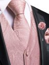 Wedding Peach Pink Mens Vests Silk Paisley Jacquard Waistcoat Tie Hanky Cufflinks Brooch Set for Men Suit Formal Business Hi-Tie