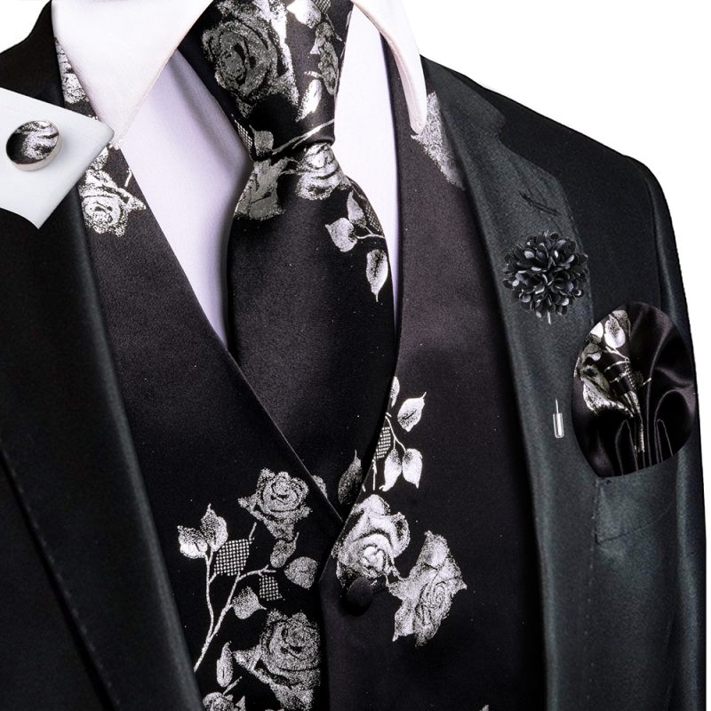 Wedding Peach Pink Mens Vests Silk Paisley Jacquard Waistcoat Tie Hanky Cufflinks Brooch Set for Men Suit Formal Business Hi-Tie - Image 13
